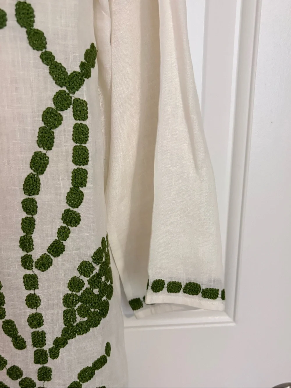 Tory Burch White Tunic with Green Floral Embroidery NWOT